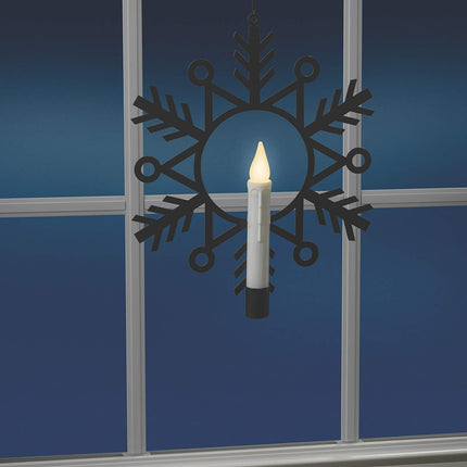 CW1500A Battery Powered Metal Snowflake Window Wreath with Warm White Flickering Flameless Candle Light and Automatic Timer, Black and White, Single