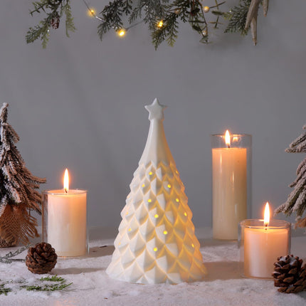 Ceramic Christmas Tree, White Light-Up Porcelain Christmas Tree Decorations, Classic Snowy Christmas Tree s Xmas Decorations for Home Farmhouse Indoor Holiday Party Decor