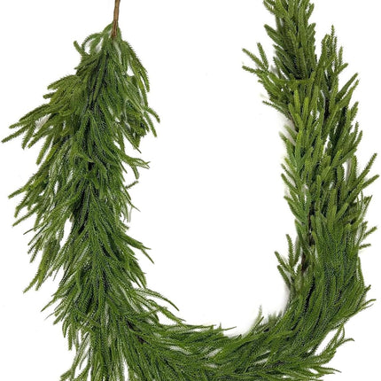 9 FT Real Touch Norfolk Pine Garland Green Artificial Christmas Garland Faux Greenery Garland for Holiday Fireplace Mantle Window Indoor Outdoor Decor, Winter Christmas Decorations (1 PCS)
