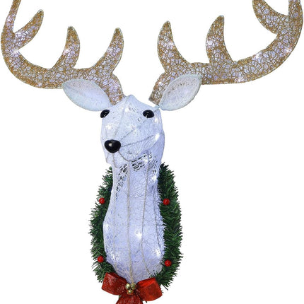 WATERGLIDE Lighted Christmas Wall Decor Reindeer Head, 28" Pre-Lit 3D Rudolph Hanging Wreath with Battery Operated, 8 Modes & Timer, Light Up for Front Door Window Indoor Outdoor Festive Xmas Holiday