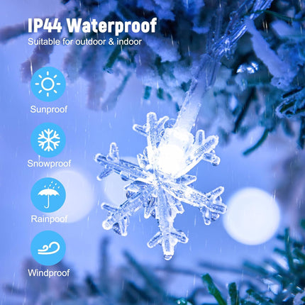 39.6 Ft Christmas Snowflake String Lights, 100 Led Snowflakes Lights 8 Lighting Modes Timing USB Fairy Lights Remote Waterproof Connectable for Holiday Indoor Outdoor Christmas Decorations