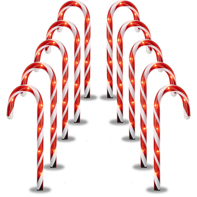 Dazzle Bright Set of 10 Christmas Candy Cane Pathway Markers Lights, 10.6" Connectable Christmas Walkway Stakes Lights with 60 Count Lights Decorations for Xmas Outdoor Indoor Yard Lawn Patio Decor