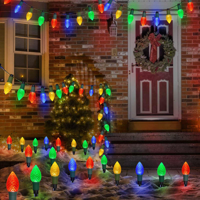 Homeleo 20 LED Solar C9 Christmas Lights Outdoor, est 2-in-1 C9 Christmas Pathway Lights & String Lights for Outdoor Christmas Decorations Yard Front Porch Door Wreaths Window Tree Decor