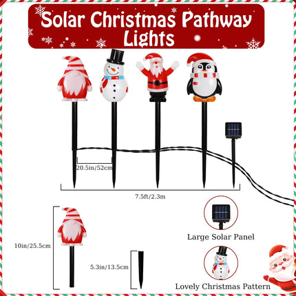 Lewondr 4 Pack Christmas Decorations Outside,Solar Lighted Santa Claus,Snowman,Gnome,Penguin with Garden Stakes,Waterproof Garden Lawn Pathway with 2 Lighting Modes,Yard Decor for Xmas Party,Holiday