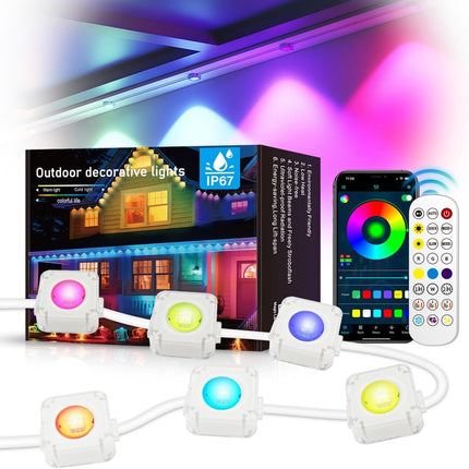 Permanent Outdoor Lights,Smart RGBIC Outdoor String Lights with 75 Scene Modes,50ft LED Eaves Lights,IP67 Waterproof,Party,Halloween,Christmas Decoration,Work with Alexa,Google Assistant