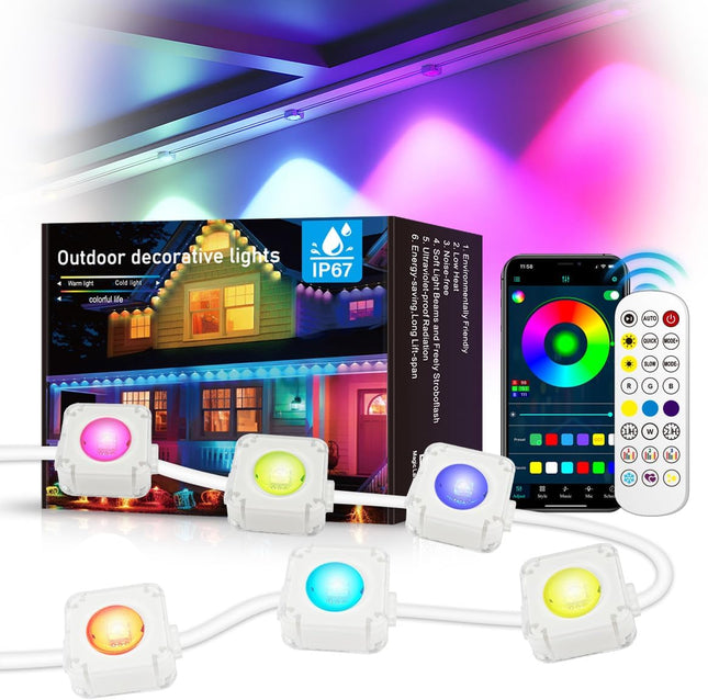Permanent Outdoor Lights,Smart RGBIC Outdoor String Lights with 75 Scene Modes,50ft LED Eaves Lights,IP67 Waterproof,Party,Halloween,Christmas Decoration,Work with Alexa,Google Assistant