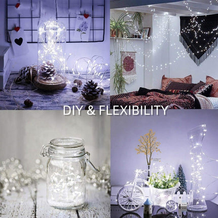 QITONG White Solar Christmas Lights, 2 Pack Each 66ft 200 LED Solar Fairy Lights Outdoor Waterproof, 8 Modes Silver Wire Solar Twinkle Mini Lights