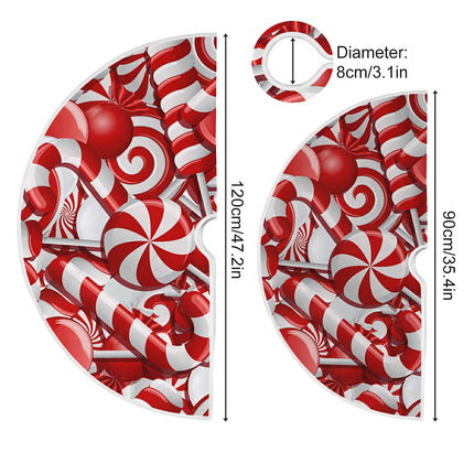 Red Christmas Tree Skirt 48 in Candy Canes Winter Tree Mat Decoration Holiday Party Supply for Indoor Outdoor Home Office Ornament