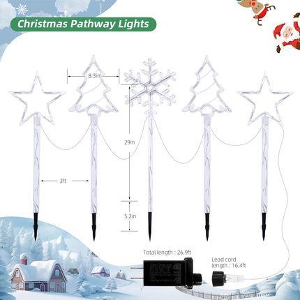 6 Pack Plug in Christmas Pathway Lights Outdoor Decorations with Timer,8 Modes White Xmas Snowflake Tree Star Waterproof Led Garden Stake Lights for Walkway Yard Lawn Porch Holiday Decor