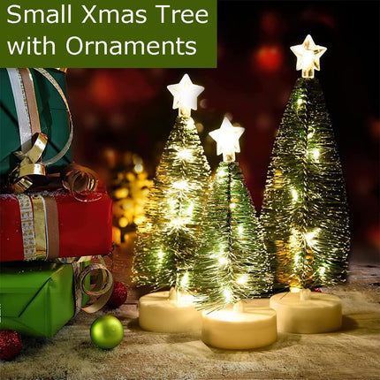 3pcs Flickering Christmas Candles Battery Operated,Xmas Tree Shaped Candles with Light Strings,Ornaments Tree DIY Set for Christmas Party Thanksgiving Fall Home Decorations