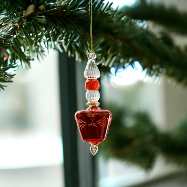 Christmas tree decorations engraved red ornament Hanging ornaments for Artificial tree Indoors Christmas Decorations Handblown Christmas tree topper 14K Gold