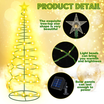 VIHOSE 3 Pcs Solar Spiral Christmas Tree Outdoor Prelit LED Light with Warm White Lights, 8 Modes, One 3 ft and Two 4 ft Light up Xmas Pathway Markers Indoor Holiday Christmas Decoration Lamp