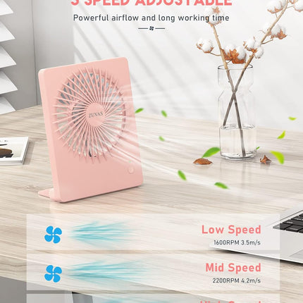 Zuvas Desk Fan Battery Operated Fan Rechargeable 180°Tilt Folding Personal Fan Ultra Quiet Small Portable Fan 3 Speed Adjustable