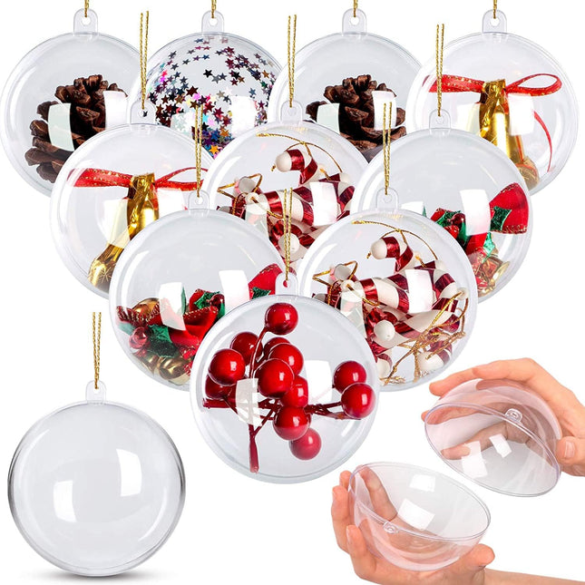 10 Pack 3.94'' Clear Plastic Fillable Ornaments for Crafts, Clear Christmas Ball Ornaments Set for Tree Holiday Wedding Party