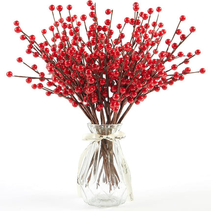 joyhalo 24Pack Red Berry Stems- Extra Long Red Berries for Christmas Tree, Artificial Xmas Berry Picks for Christmas Tree Ornaments Crafts Holiday Home Decor, 12.6inches