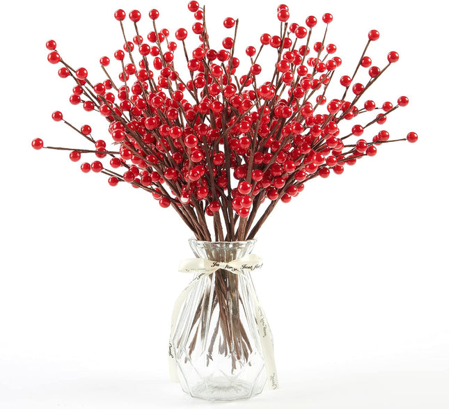 joyhalo 24Pack Red Berry Stems- Extra Long Red Berries for Christmas Tree, Artificial Xmas Berry Picks for Christmas Tree Ornaments Crafts Holiday Home Decor, 12.6inches