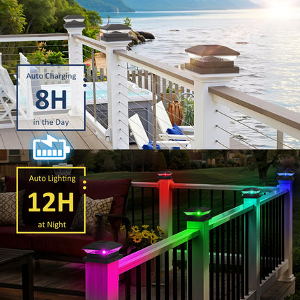 T-SUN Solar Post Cap Lights Color Changing Halloween Fence Post Cap Light with 4 Lighting Modes, 4x4 5x5 6x6 Wooden/Vinyl Post Cap Solar Light Outdoor for Deck Garden Porch Patio (6 Pack)