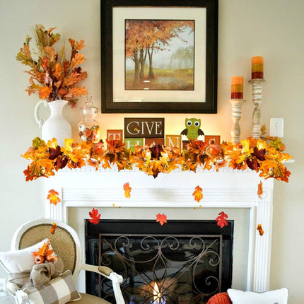 Artiflr 2 Pack Fall Garland Maple Leaf with 16.4Ft 40 LED String Light, 5.9Ft/Piece Hanging Vine Garland Artificial Autumn Foliage Garland Thanksgiving Decor for Home Wedding Fireplace Party Christmas