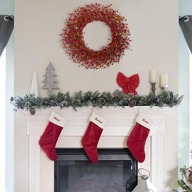24 Inch Suger Red Berry Wreath for Winter and Christmas Home Decoration, Large Size Red Berries Wreath for Indoor and Outdoor Use, Winter Berry Wreath for Seasonal Decoration