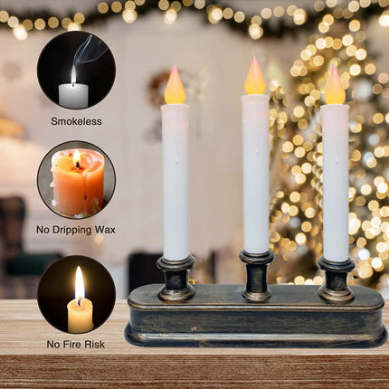 Battery Operated Window Candles, 3-Light Christmas Window Candles with Sensor Dusk to Dawn, 9'' Cordless Window Candles with Flameless Flicker Taper Lights, Battery Operated Candles for Window Decor