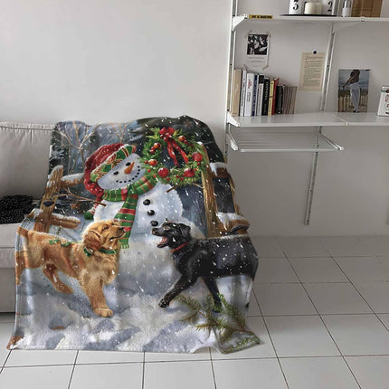 Christmas Snowman Blanket Super Soft Flannel Fleece Cute Dogs Snowflake Throw Blanket Lightweight Cozy Warm Fuzzy Plush Xmas Wreath Red Green White Microfiber Blankets for Couch Bed Sofa 40x50inch