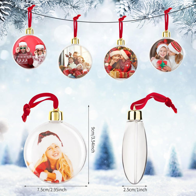 90 Pcs Photo Ornament Ball Assorted Ornament Picture Holder Plastic Hanging Christmas Ornaments DIY Personalized Photo Ornaments for Christmas Holiday Decoration Xmas Tree Ornaments
