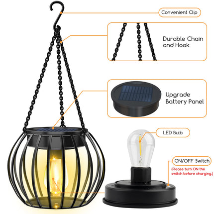 UBright Solar Outdoor Lights Hanging Solar Lantern Metal 15" Solar Lights for Outside Solar Lights Outdoor Waterproof Lanterns Decorative Solar Powered Outdoor Lighting for Garden Yard Patio, 2 Pack