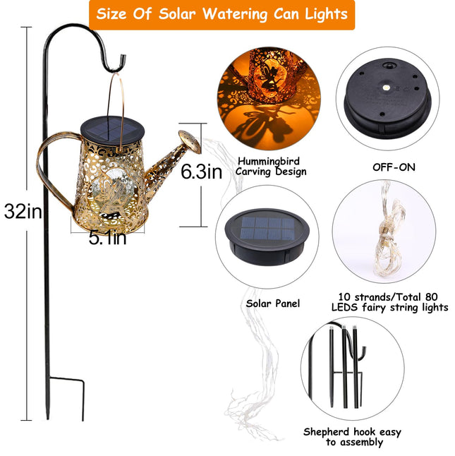 Solar Watering Can Lights, Unique Fairy Christmas s for Women Mom Grandma Birthday, Waterproof Outdoor Garden Decor Large Hanging Solar Lantern Fairy Lights for Patio Porch Yard Flowerbed Pathway