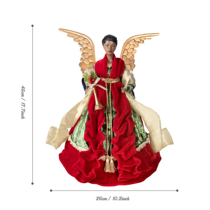 KI Store Black Christmas Angel Tree Topper African American Ethnic 18-Inch Angel Figurines Treetop for Christmas Decoration Unlit