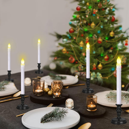 Flameless Candles 10 Pack Battery Operated Window Candles with Drip Texture,Remote Timer,Removable Candle Holders,20 AA Batteries for Home Decor Christmas Wedding (Black)