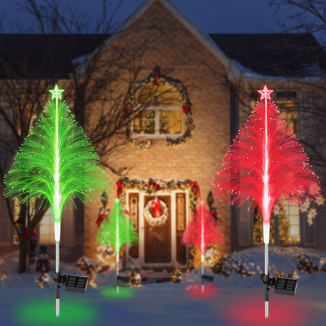 Solar Christmas Trees Lights Outdoor Decoration,2 Pack Solar Xmas Trees Flower Light with Multi-Color Change,Water-Proof Solar Garden Lights for Pathway Lawn Patio Christmas,Festival Decorative