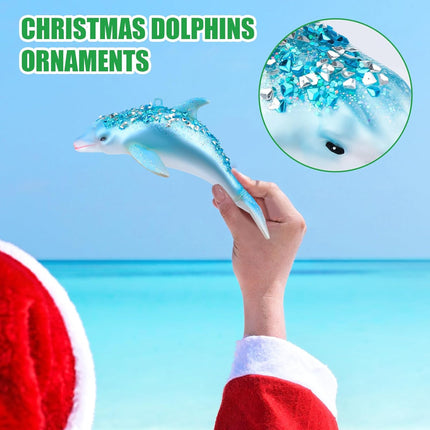 Sliner 4 Pcs Ocean Themed Christmas Tree Decorations Beach Christmas Dolphins Ornaments Glass Hand Blown Xmas Tree Dolphin Hanging Ornament Glitter Blue Dolphin Decor for Christmas Ocean Sea Party