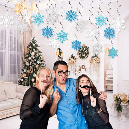 Snowflake Swirls Decoration Party Snowflake Christmas Hanging Swirls Winter Party Ceiling Decorations Blue White Silver Snowflake Garland for Year Winter Holiday Birthday Party Decorations