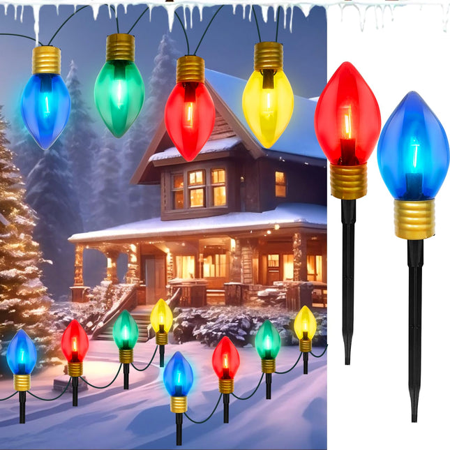 Jumbo C9 Christmas Pathway Lights Outdoor, 7FT C9 Walkway Lights with 4 LED Jumbo Multicolor Bulbs Christmas Yard Decoration Lights for Holiday Outside Lawn Garden Driveway Decor