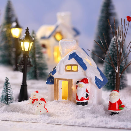 Namalu 34 Pieces Christmas Village Houses Set, Mini Christmas Trees Christmas Accessories Set Santa Snowman Street Lamps for Christmas Village Miniature Town Home Table Top Decoration(Cute Style)
