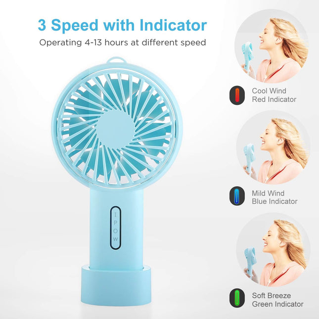 Ipow Mini Handheld Fan Personal Portable Fan 3 Speed Adjustable Angle Removable Base Lanyard Usb Recharging Battery Operated
