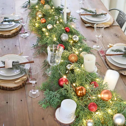 6FT Pine Christmas Garland, Artificail Christmas Greenery Garland with 50LED Lights,Realistic Cedar Garland Cypress Garland for Holiday Mantel Fireplace Table Centerpiece Decoration