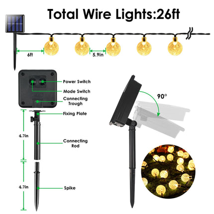 YIQU 2-Pack Solar String Lights Outdoor, Total 52FT 80 LED Crystal Globe Solar Lights Outdoor Waterproof with 8 Lighting Modes for Tree Garden Patio Balcony Party Wedding Decorations (Warm White)