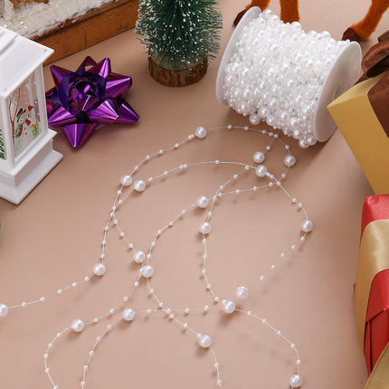 99 Feet Christmas Tree Beads Artificial Pearls Beads Garland Chain Plastic Bead Roll for DIY Christmas Wedding Decoration (White)