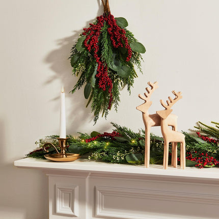 LampLust Christmas Garland with Lights, 6 Ft Lighted Garland, Greenery Garland with Red Berry & Eucalyptus, 100 LED Lights, Battery Powered Timer Included, Garland for Mantle Christmas Decorations