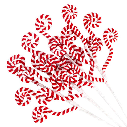 4 Pcs Red White Christmas Candy Cane Picks Curly Sprays Ornaments Cotton Peppermint Swirled Branches for Xmas Tree Topper Stems Decorations Vase Filler DIY Craft Wreath Garland Home Holiday Decor