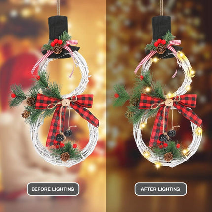 Lighted Christmas Wreath, 2 Pack LED Light Front Door Wreaths with Pine Cones Bells Battery Operated Hanging Wall Decor Xmas Party Garland Ornament for Wall Window Decorations(16x8Inch)