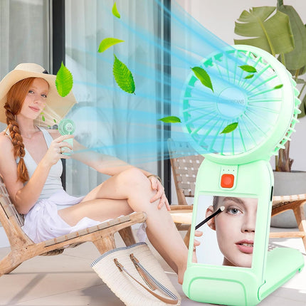 Mini Handheld Mirror Fan, Portable Fan Small Personal Fan Usb Charger, 4 Speed Adjustable Hand Fan With Mirror, Makeup Eyelash