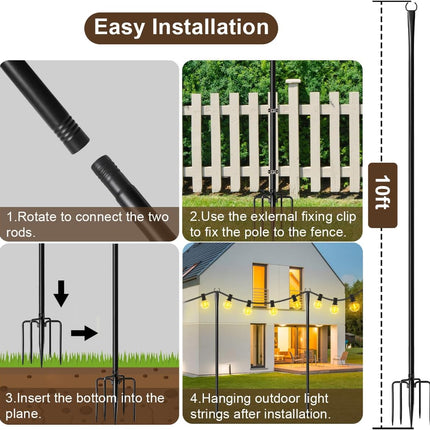 2 Pack String Light Poles for Outside, Metal Christmas Lights Hanger Pole Outdoor with Fork, Lighting Hanging Pole for Patio Garden Backyard Yard Camping Party