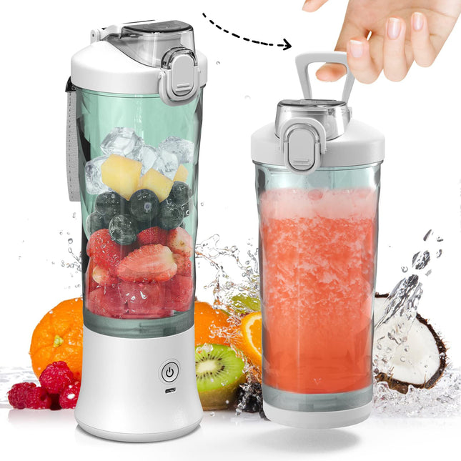 DENOKIN Portable Blender, Shakes and Smoothies Cordless Personal Size Blender 20oz with 6 Blade and a Travel Lid (Apple White)