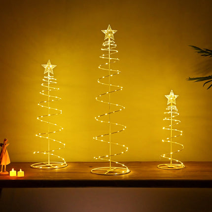 Set of 3 Lighted Spiral Christmas Trees Battery Powered 1.5/2/2.5FT Spiral Tree Light, Christmas Spiral Rope Tree for Indoor Outdoor Garden Patio Yard Pathway, Warm White