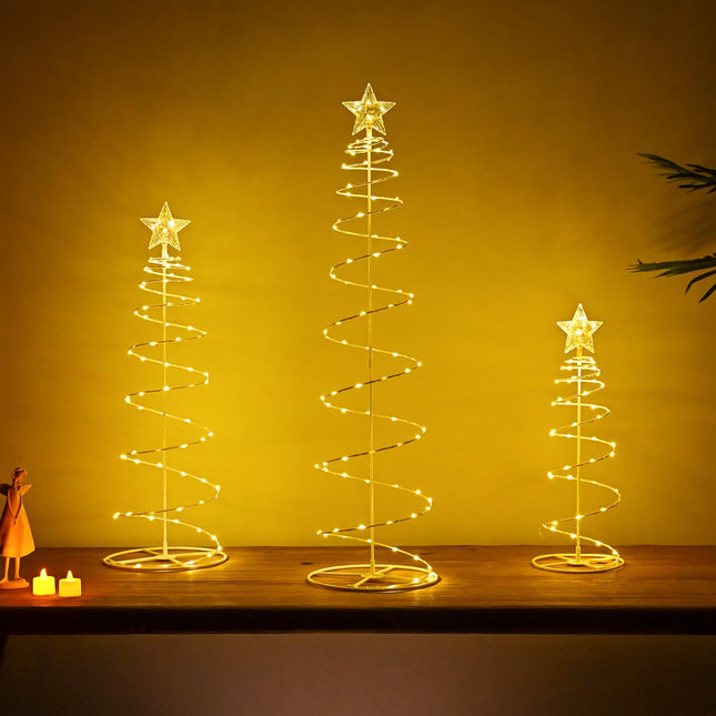 Set of 3 Lighted Spiral Christmas Trees Battery Powered 1.5/2/2.5FT Spiral Tree Light, Christmas Spiral Rope Tree for Indoor Outdoor Garden Patio Yard Pathway, Warm White