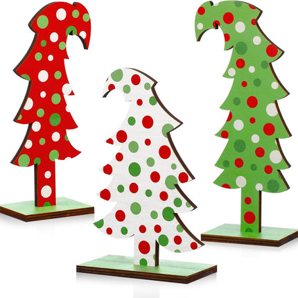 Meooeck 3 Pcs Green Tabletop Christmas Tree Christmas Tabletop Decor Bendable Wood Christmas Tree Decor Standing Wooden Trees with Rectangular Base for Home Office