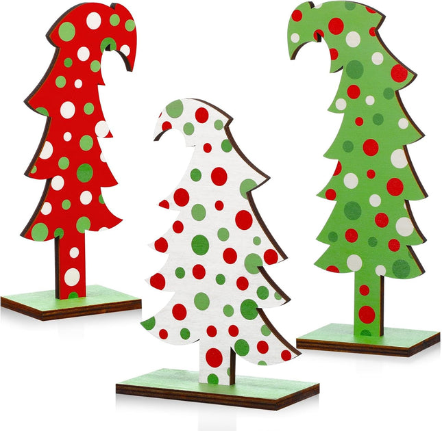 Meooeck 3 Pcs Green Tabletop Christmas Tree Christmas Tabletop Decor Bendable Wood Christmas Tree Decor Standing Wooden Trees with Rectangular Base for Home Office