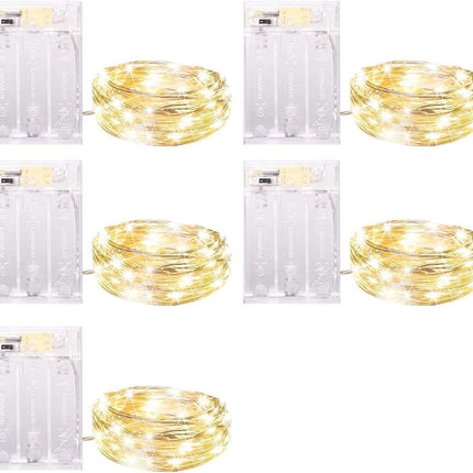 Minetom Fairy Lights Battery Operated, 5 Pack 7 FT 20 LED Fairy Lights with Timer, String Lights Battery Powered, Silver Wire Christmas Fairy Lights for Bedroom Party Wedding Decorations, Warm White